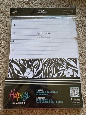 Happy Planner Black & White Floral Undated Calendar Extension-Classic Size